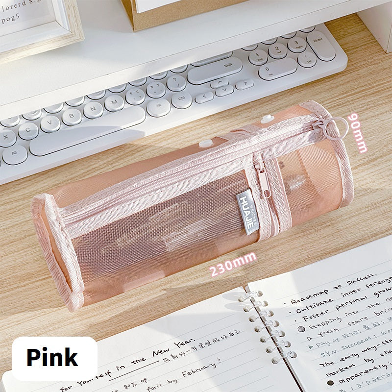 Minimalist Stand Mesh Pencil Case School Supplies for Students Pink