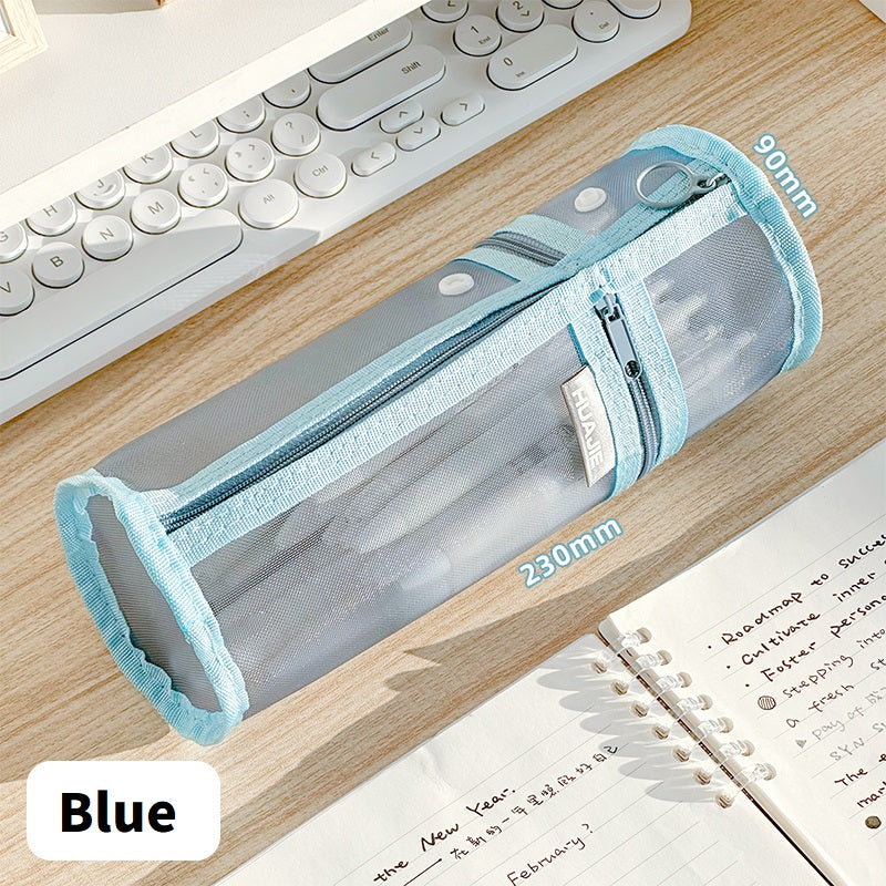 Minimalist Stand Mesh Pencil Case School Supplies for Students Blue