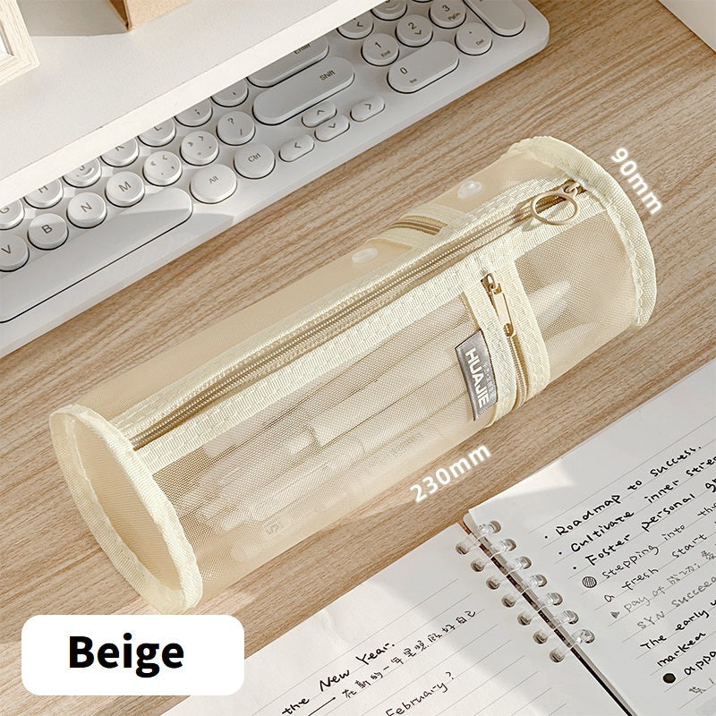 Minimalist Stand Mesh Pencil Case School Supplies for Students Beige