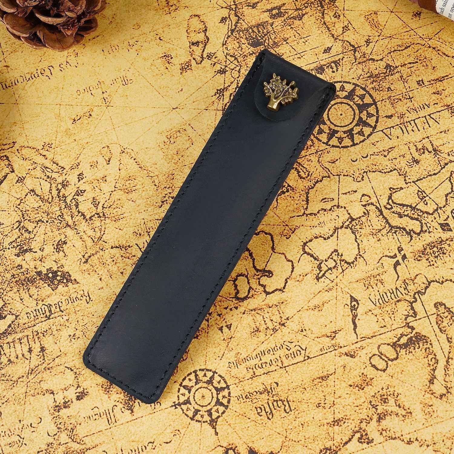 Single Leather Pen Pouch Case Bag Black