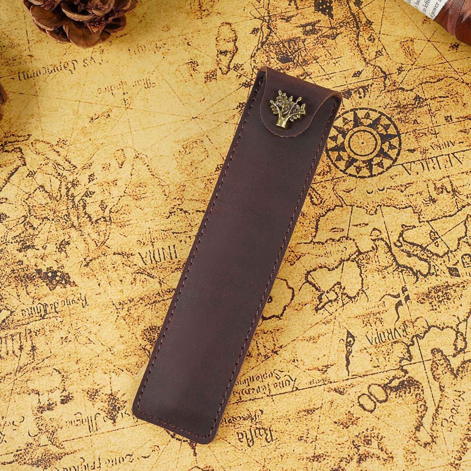 Single Leather Pen Pouch Case Bag Coffee