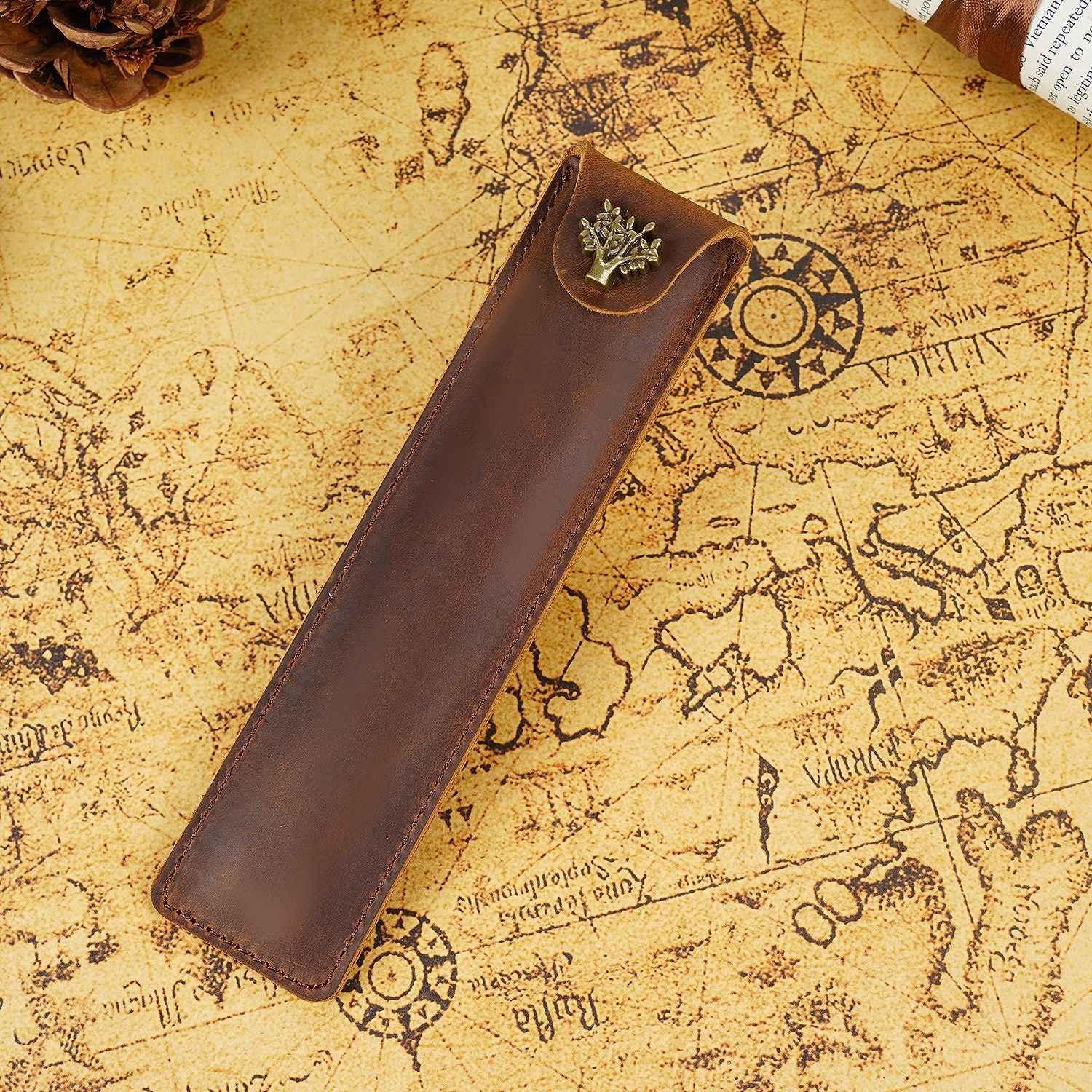 Single Leather Pen Pouch Case Bag Brown