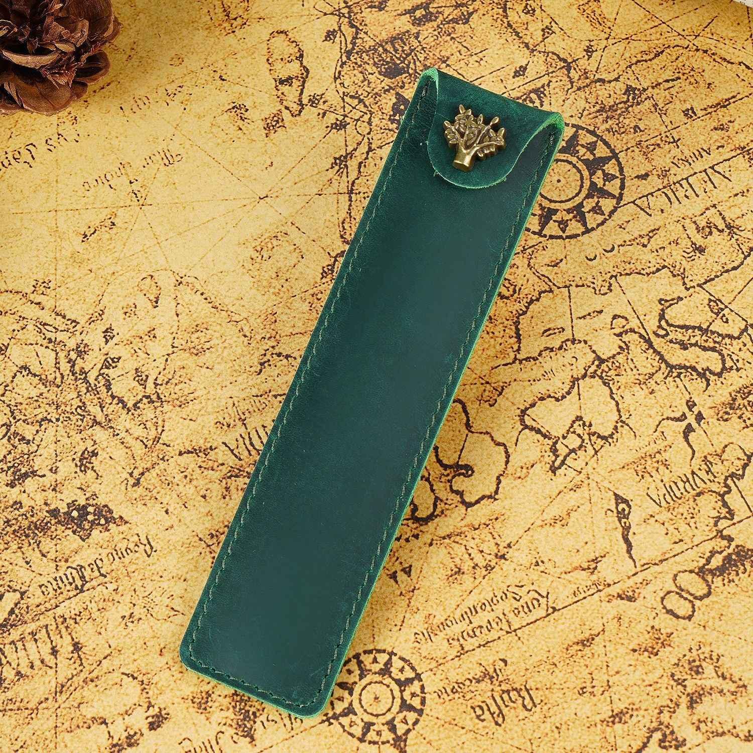 Single Leather Pen Pouch Case Bag Green