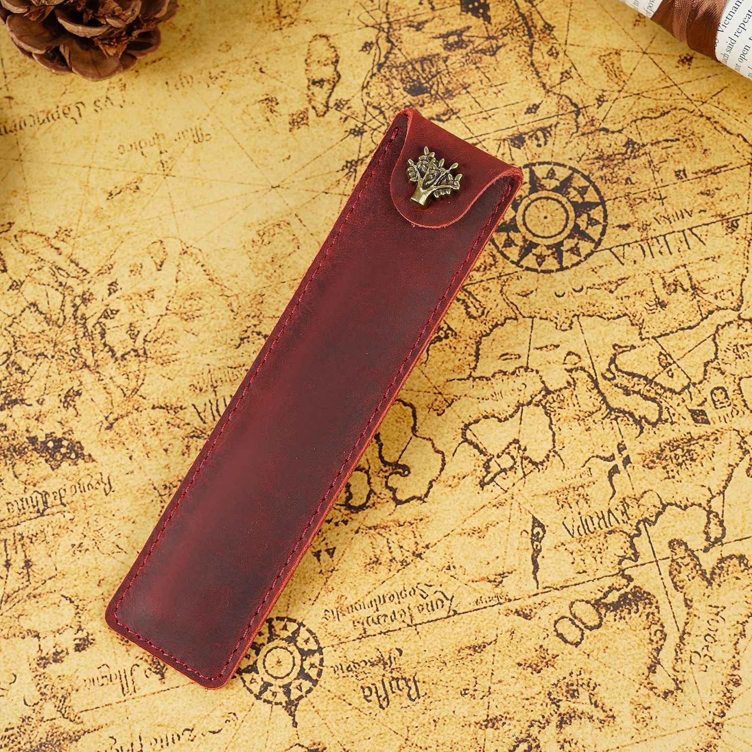 Single Leather Pen Pouch Case Bag Red