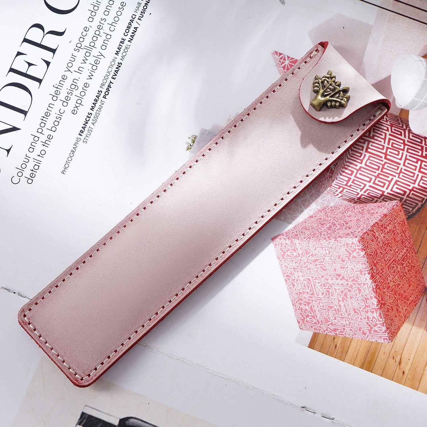 Single Leather Pen Pouch Case Bag Pink
