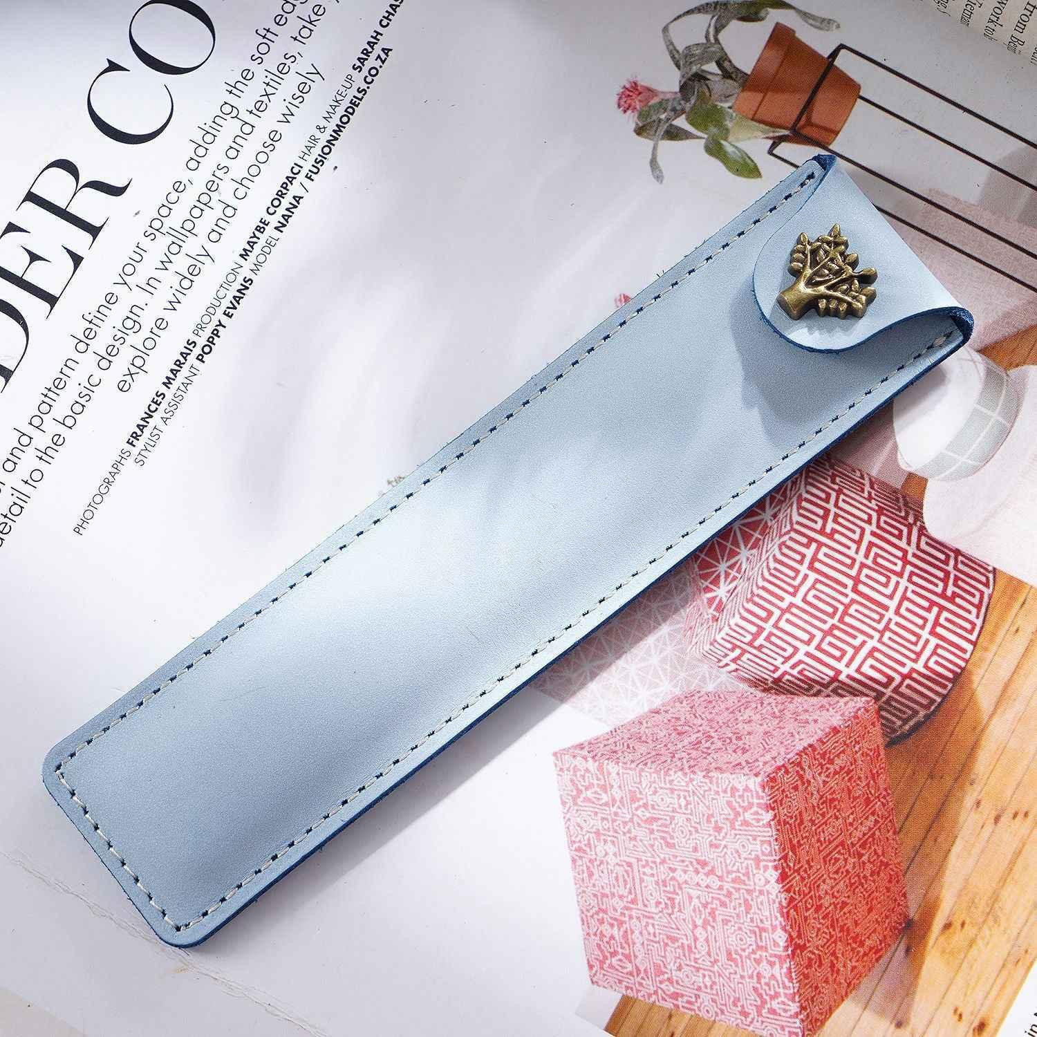Single Leather Pen Pouch Case Bag Sky Blue