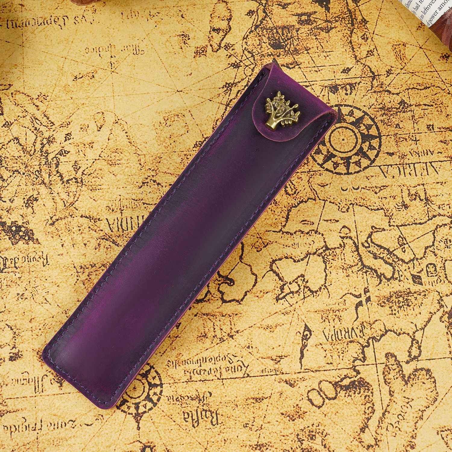 Single Leather Pen Pouch Case Bag Purple