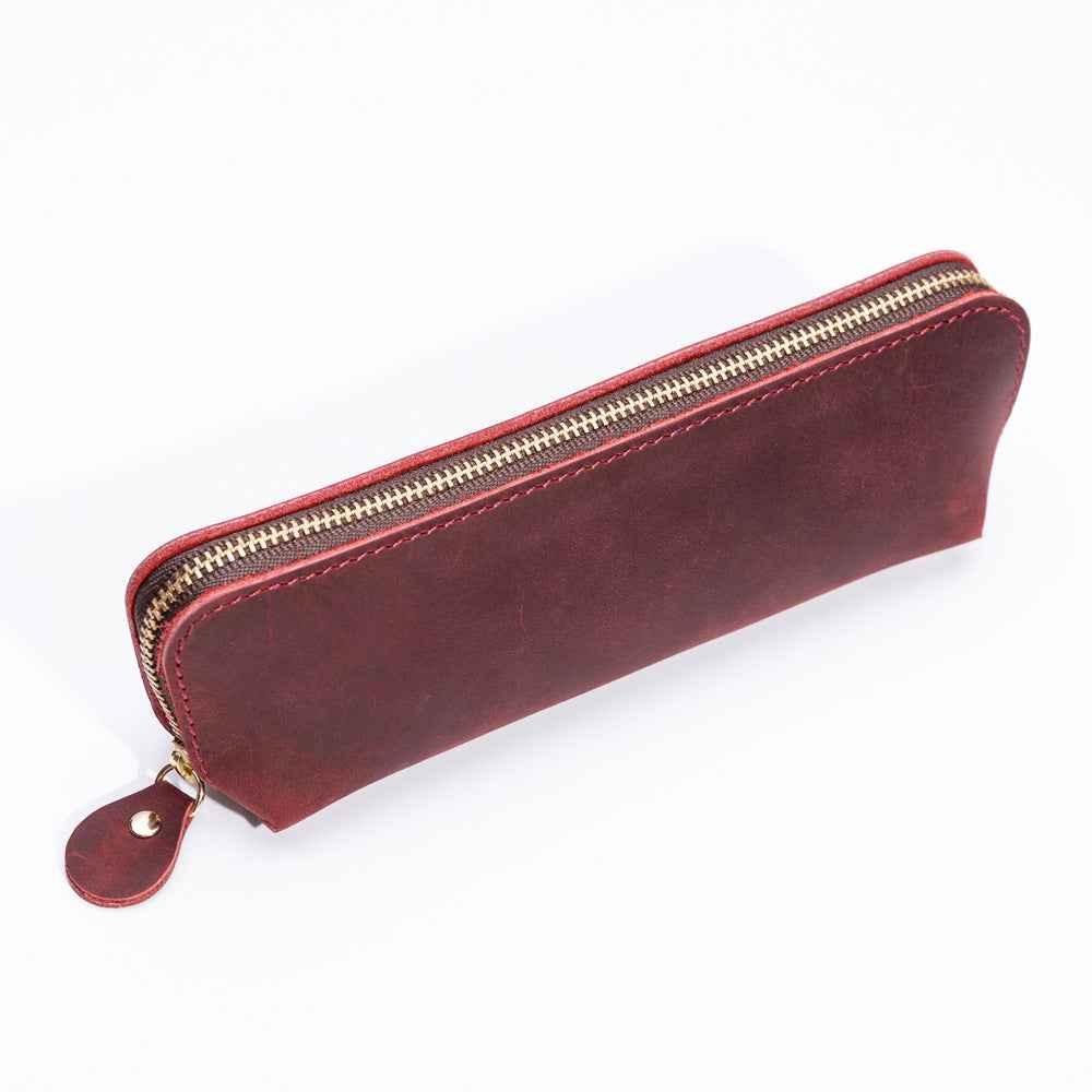 Genuine Leather Pencil Case (Pens,Cables,Stationery and Personal Items) Wine Red