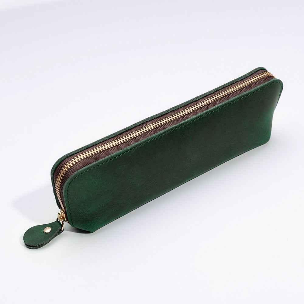 Genuine Leather Pencil Case (Pens,Cables,Stationery and Personal Items) Dark Green
