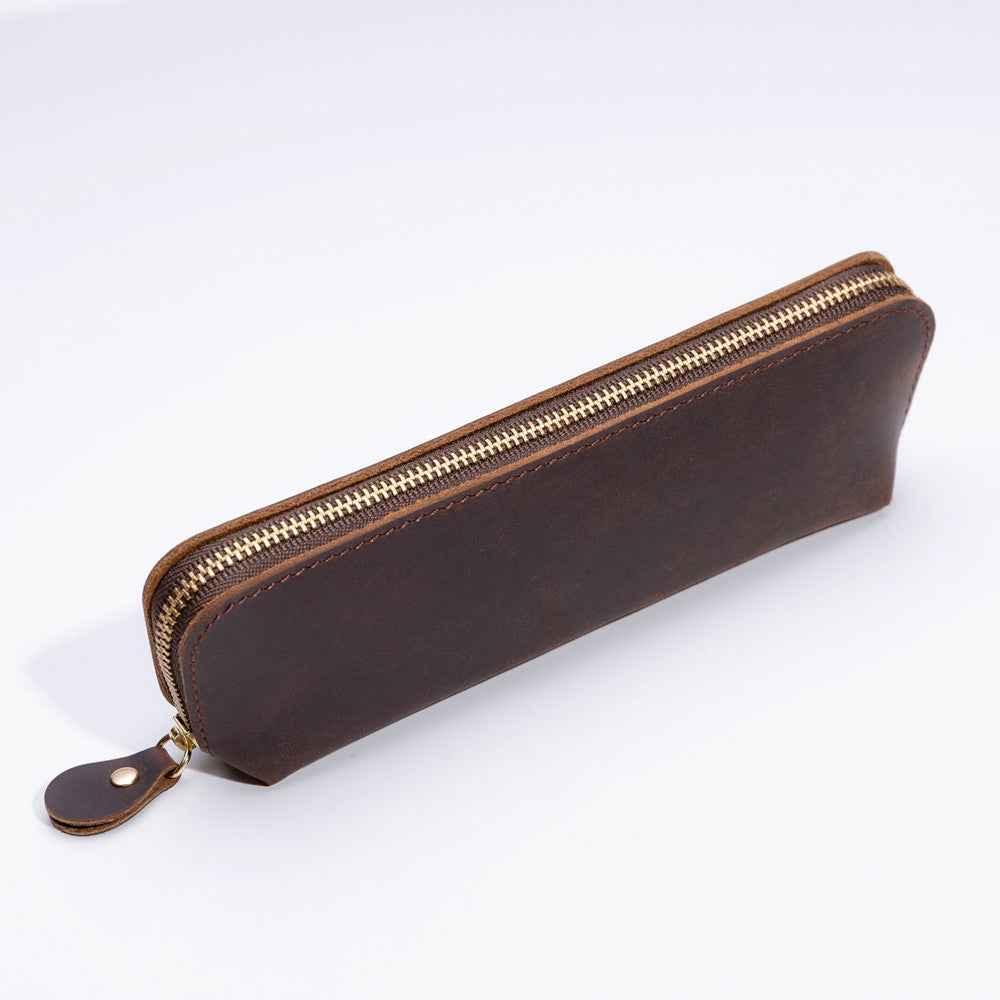 Genuine Leather Pencil Case (Pens,Cables,Stationery and Personal Items) Coffee