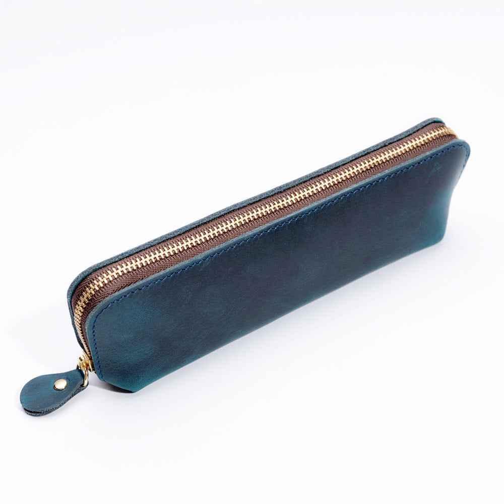 Genuine Leather Pencil Case (Pens,Cables,Stationery and Personal Items) Dark Blue