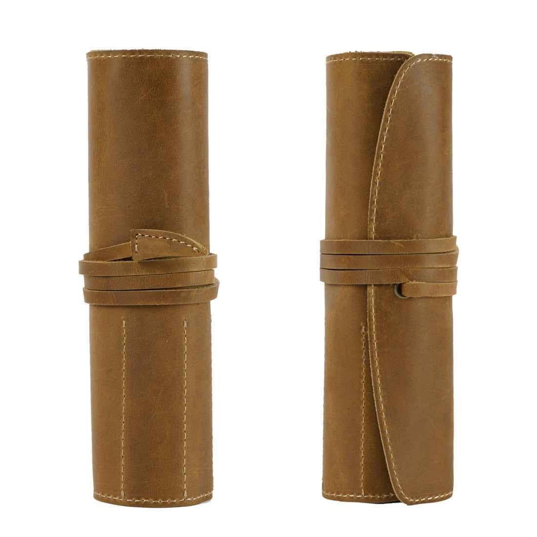 Roll-Up Leather Wrap Pen Pouch with 5 Slots