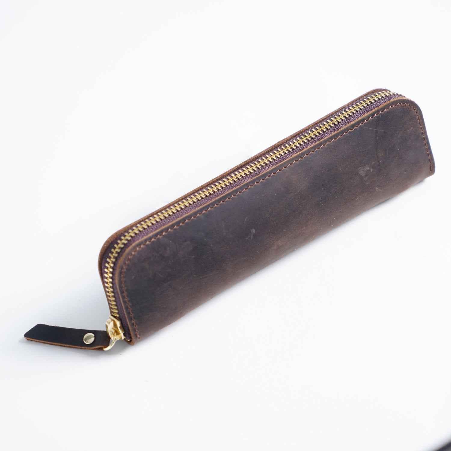 4 Divided Slots Zippered Leather Fountain Pen Case Pouch Coffee