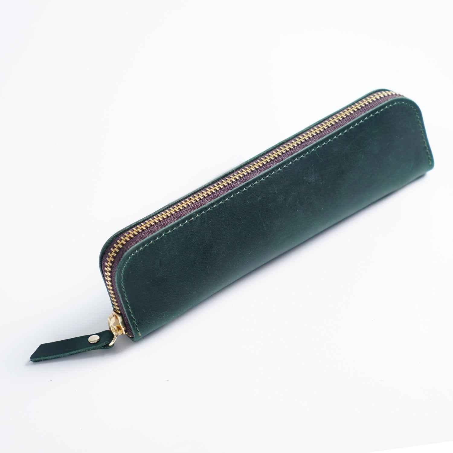 4 Divided Slots Zippered Leather Fountain Pen Case Pouch Green