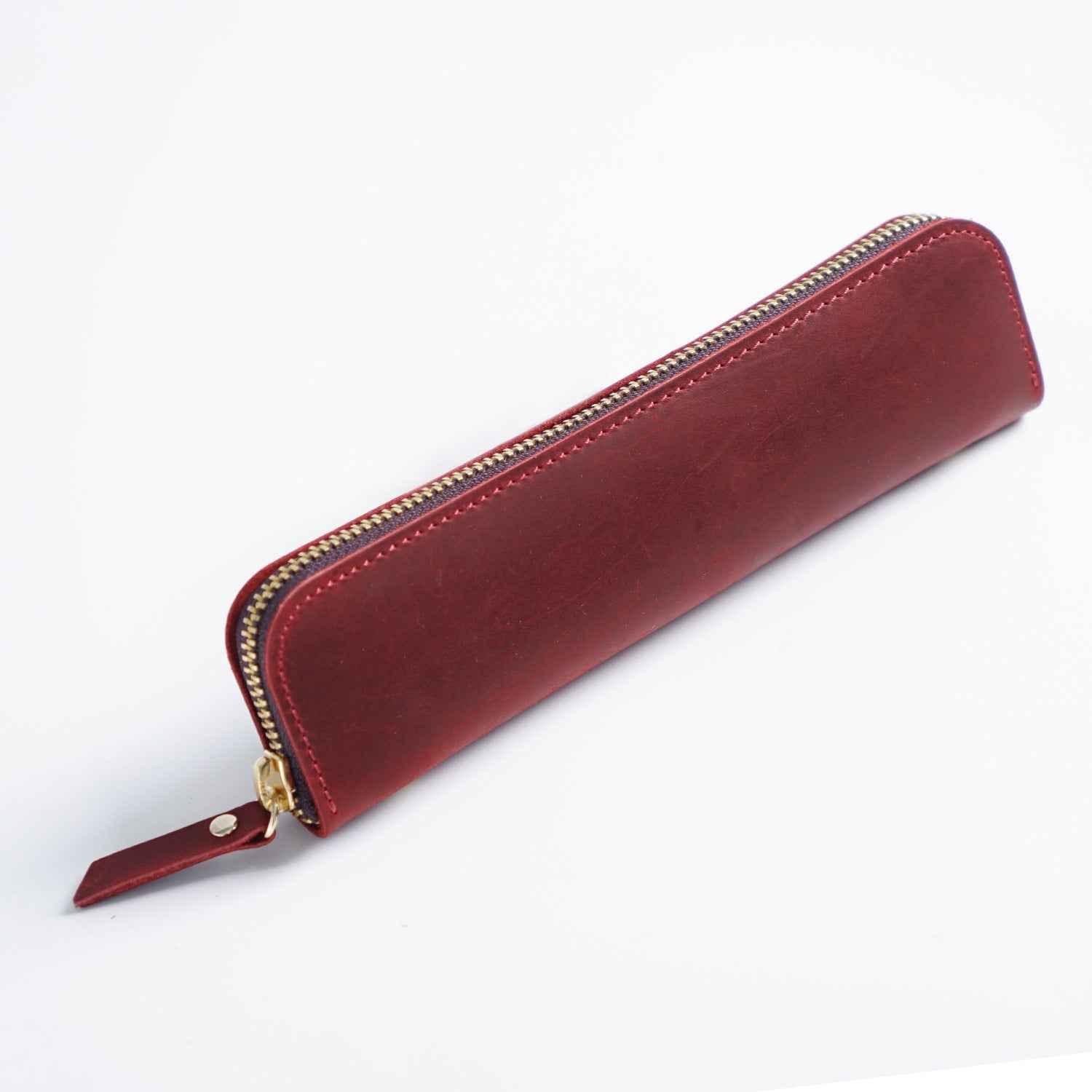 4 Divided Slots Zippered Leather Fountain Pen Case Pouch Red