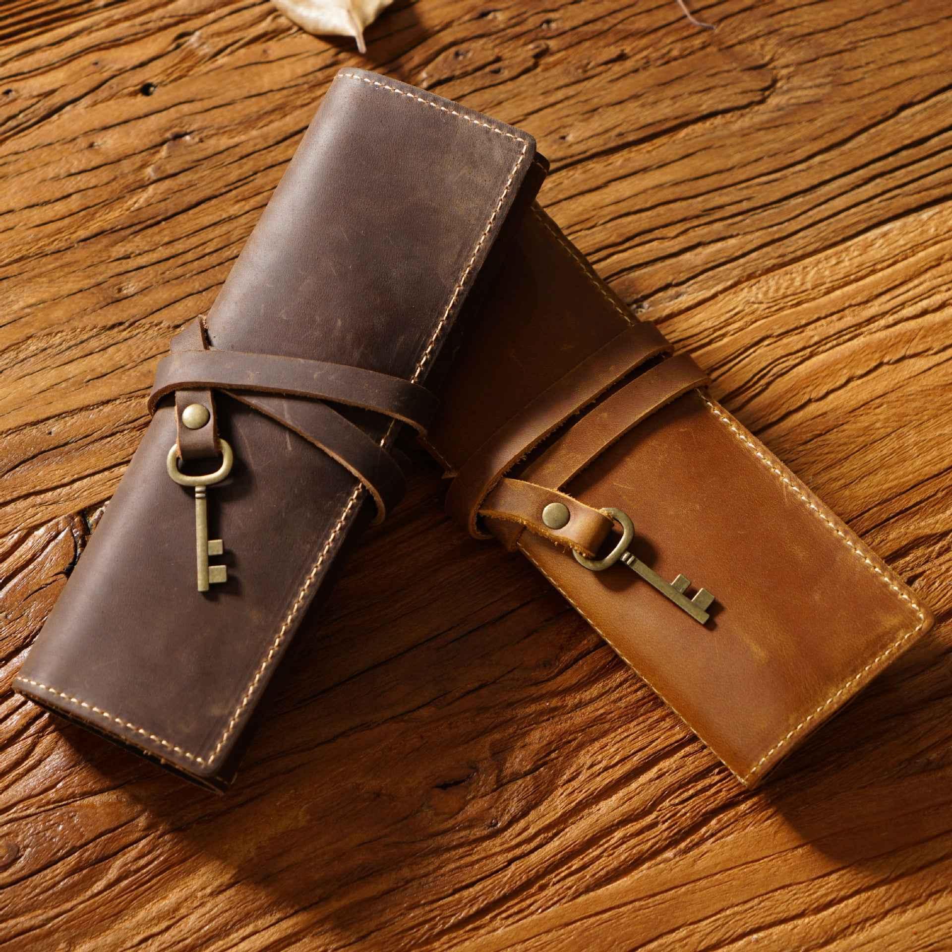Roll-Up Leather Wrap Pen Pouch with 4 Slots