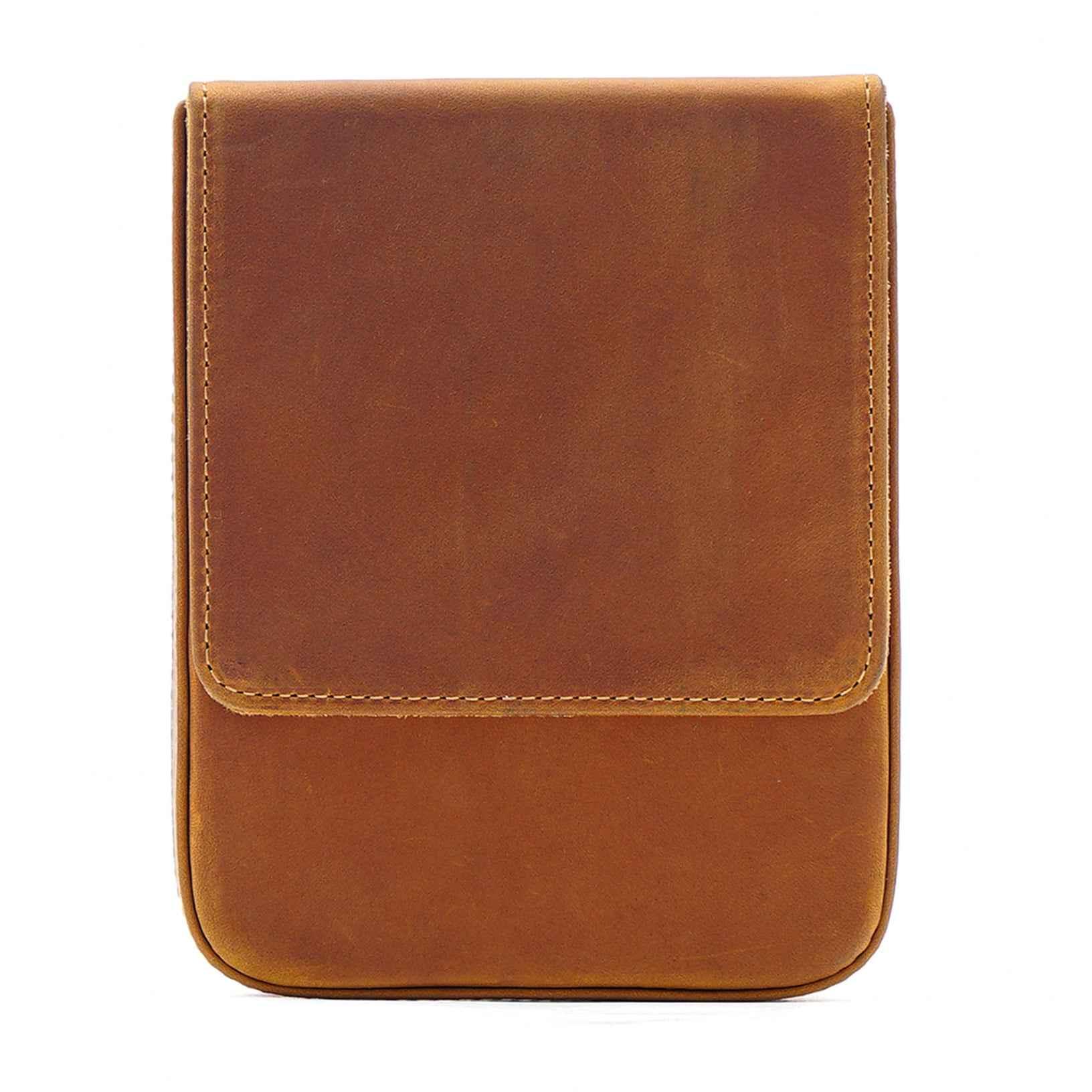 Vintage Leather Pen Case Storage with 6 Slots Brown