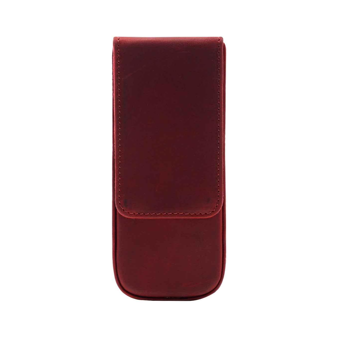 Vintage Leather Pen Case Storage with 3 Slots Red