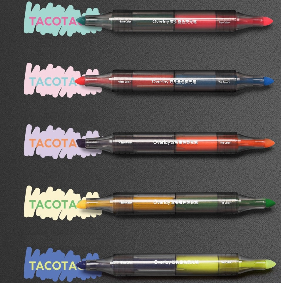 TACOTACO Dual-Tip Layering Highlighter Set – 10-Pen Collection | Overlapping Colour Blending for Journaling, Study Notes & Hand Lettering