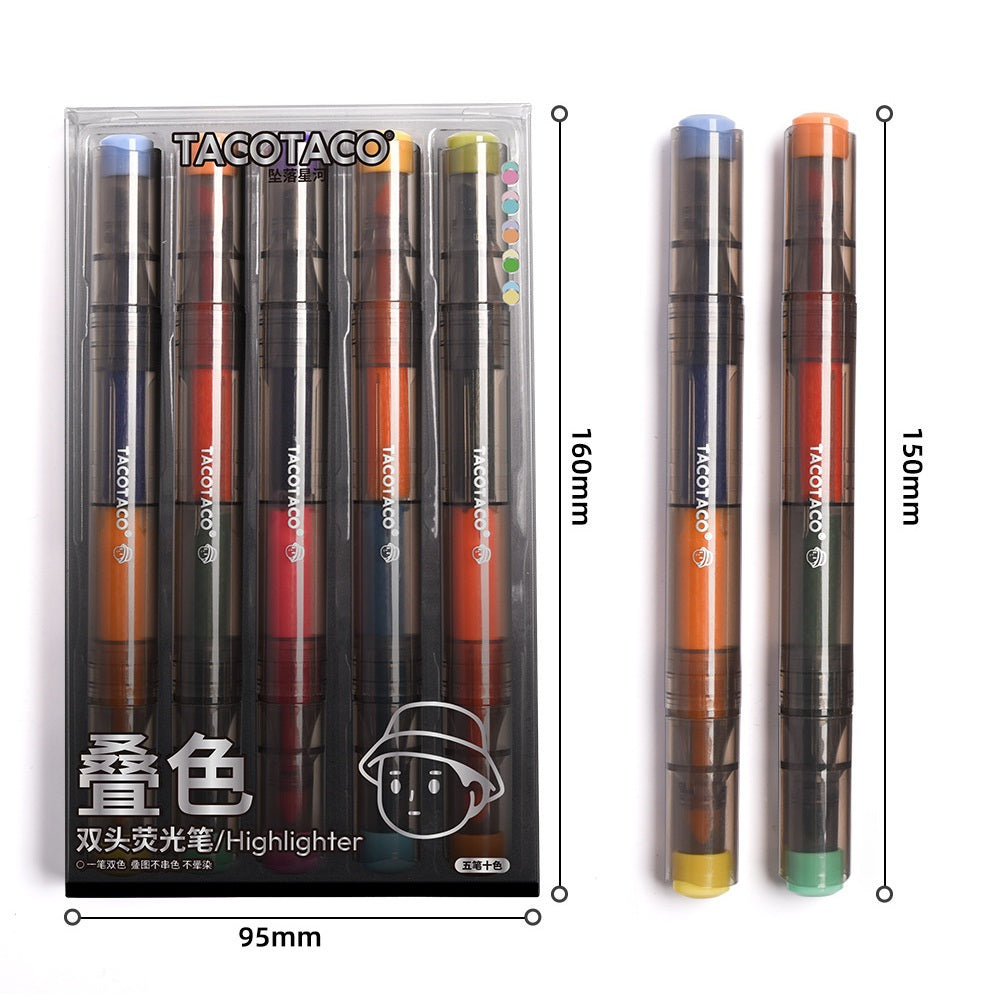 TACOTACO Dual-Tip Layering Highlighter Set – 10-Pen Collection | Overlapping Colour Blending for Journaling, Study Notes & Hand Lettering