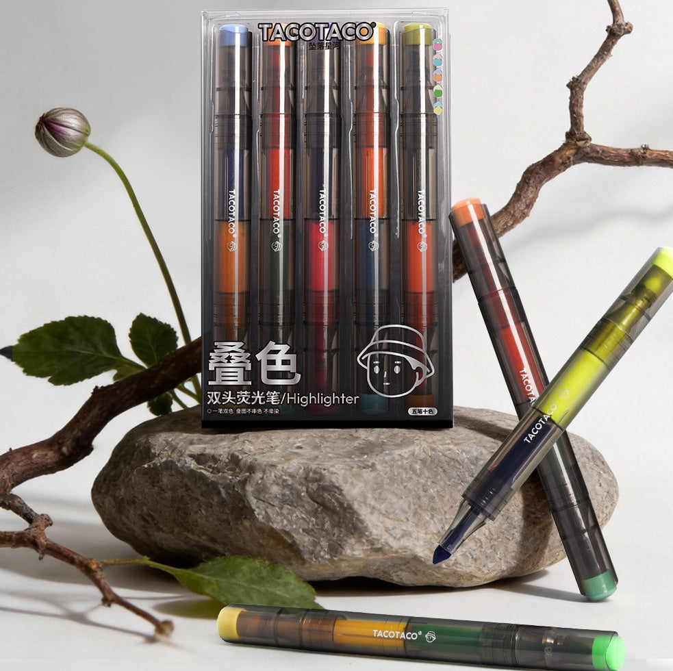 TACOTACO Dual-Tip Layering Highlighter Set – 10-Pen Collection | Overlapping Colour Blending for Journaling, Study Notes & Hand Lettering