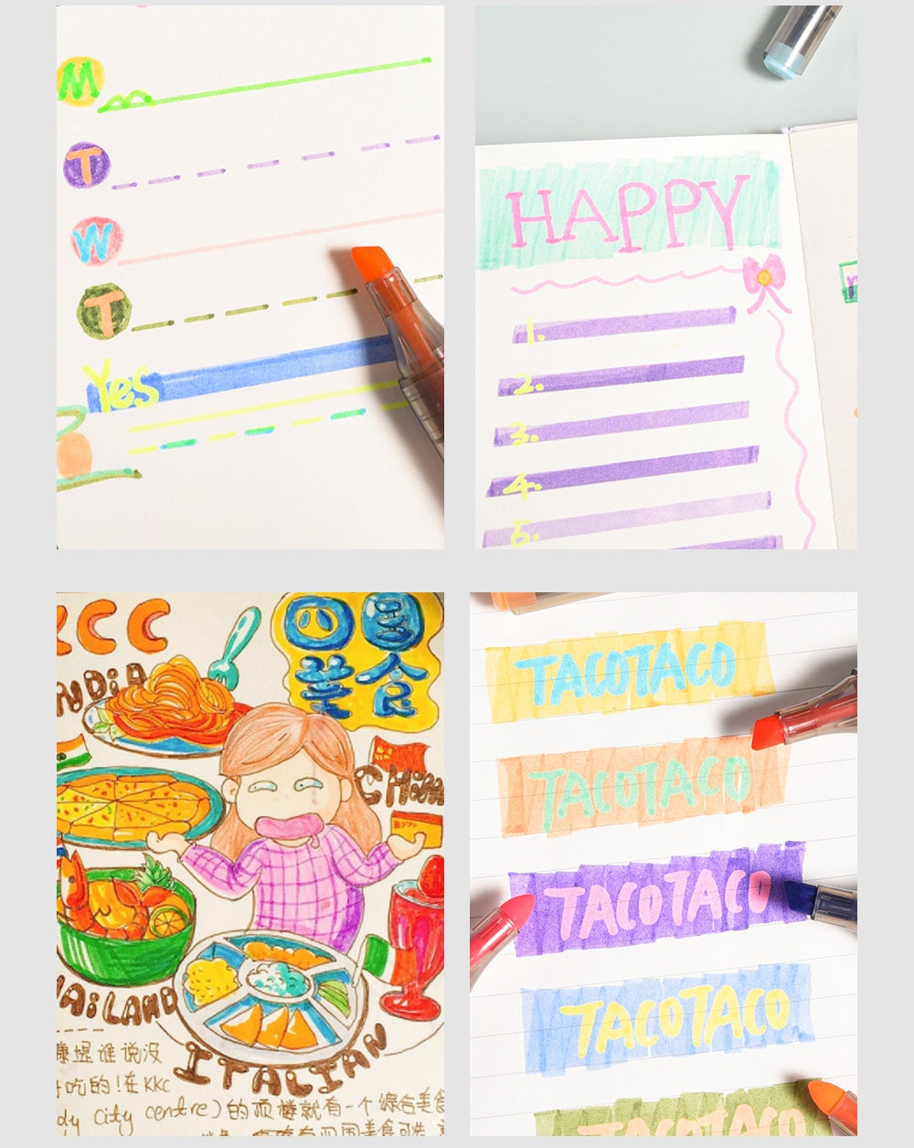 TACOTACO Dual-Tip Layering Highlighter Set – 10-Pen Collection | Overlapping Colour Blending for Journaling, Study Notes & Hand Lettering