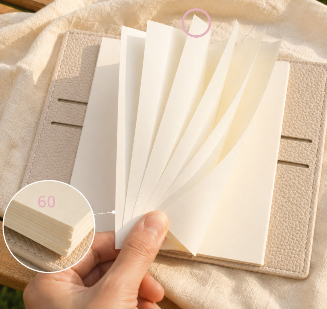 TACOTACO Soft-Cover Macaron Loose-Leaf Notebook – 60 Sheets | 6-Ring Binder with Elastic Closure | 84 × 150mm | Orange / Grass Green / Cloud White / Pink