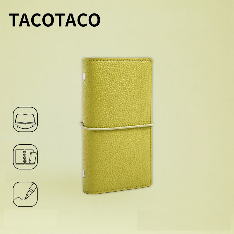 TACOTACO Soft-Cover Macaron Loose-Leaf Notebook – 60 Sheets | 6-Ring Binder with Elastic Closure | 84 × 150mm | Orange / Grass Green / Cloud White / Pink Green