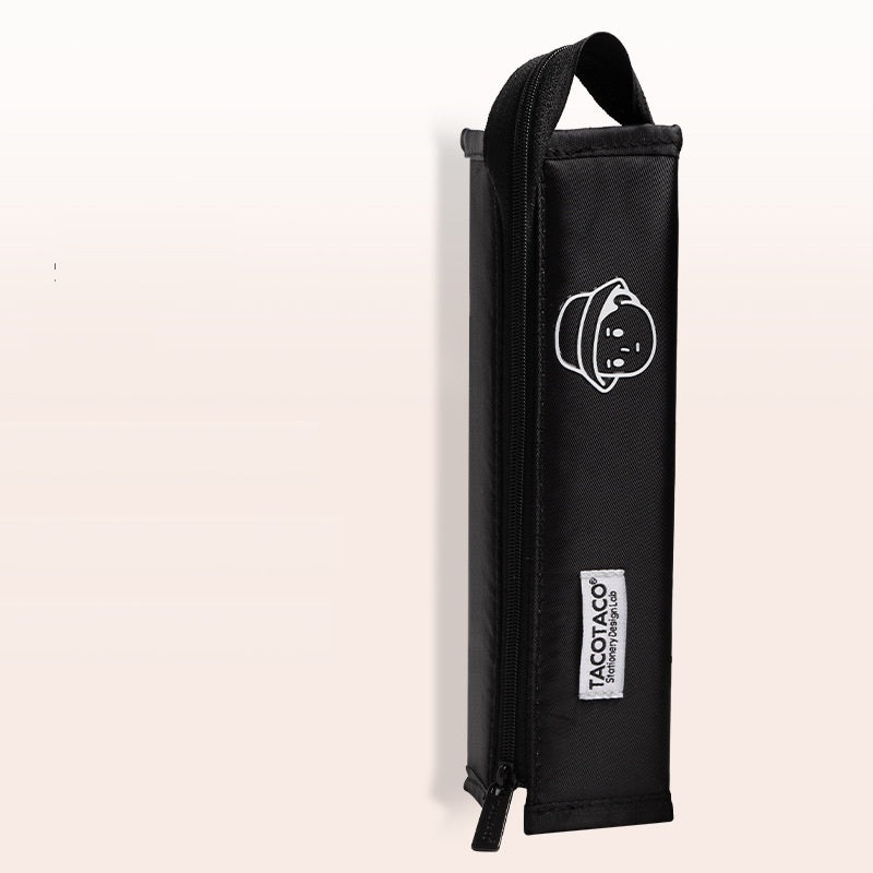 TACOTACO Large Canvas Pencil Case – Bi-Fold Open-Flat Design | Carry Handle | 220 × 50mm | Black / Navy Blue / Grey Black
