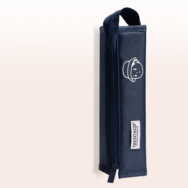 TACOTACO Large Canvas Pencil Case – Bi-Fold Open-Flat Design | Carry Handle | 220 × 50mm | Black / Navy Blue / Grey Black