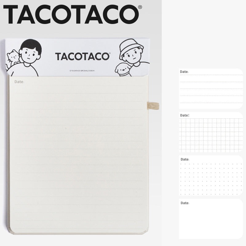 TACOTACO Magnetic Refillable Notebook – 80 Sheets 100gsm | 4 Page Styles: Blank / Dot Grid / Grid / Lined | Perforated Tearout | Pen Elastic Band | 193 × 139mm White