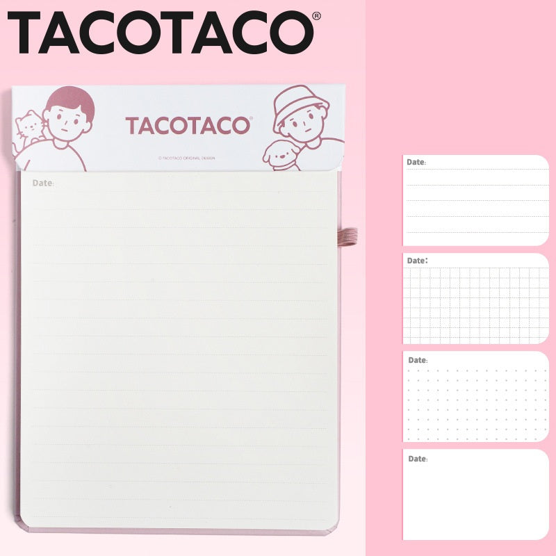 TACOTACO Magnetic Refillable Notebook – 80 Sheets 100gsm | 4 Page Styles: Blank / Dot Grid / Grid / Lined | Perforated Tearout | Pen Elastic Band | 193 × 139mm Pink
