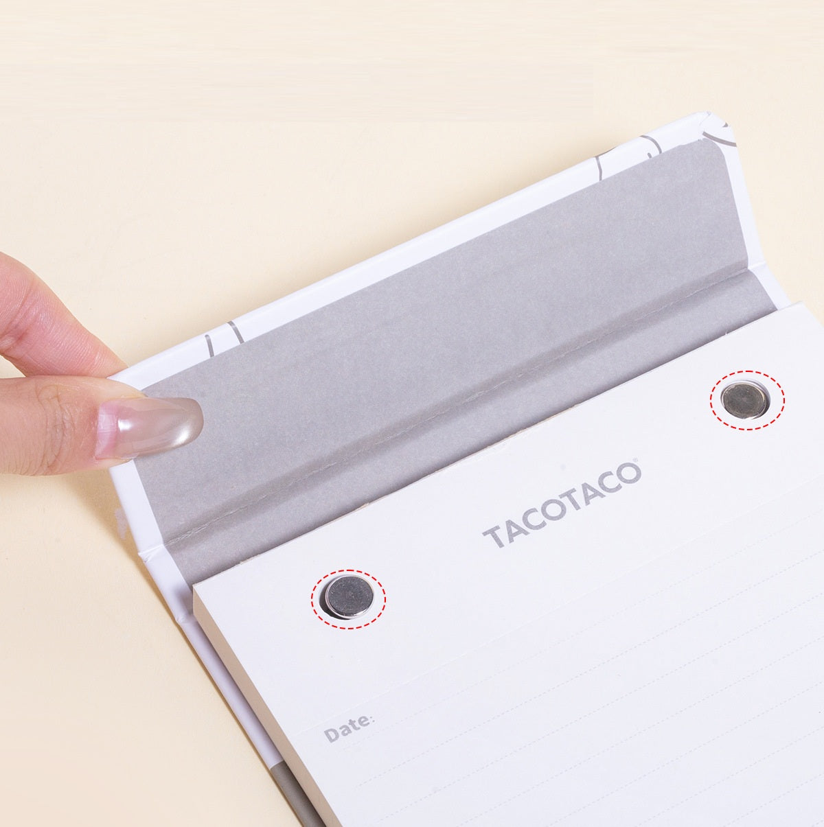 TACOTACO Magnetic Refillable Notebook – 80 Sheets 100gsm | 4 Page Styles: Blank / Dot Grid / Grid / Lined | Perforated Tearout | Pen Elastic Band | 193 × 139mm