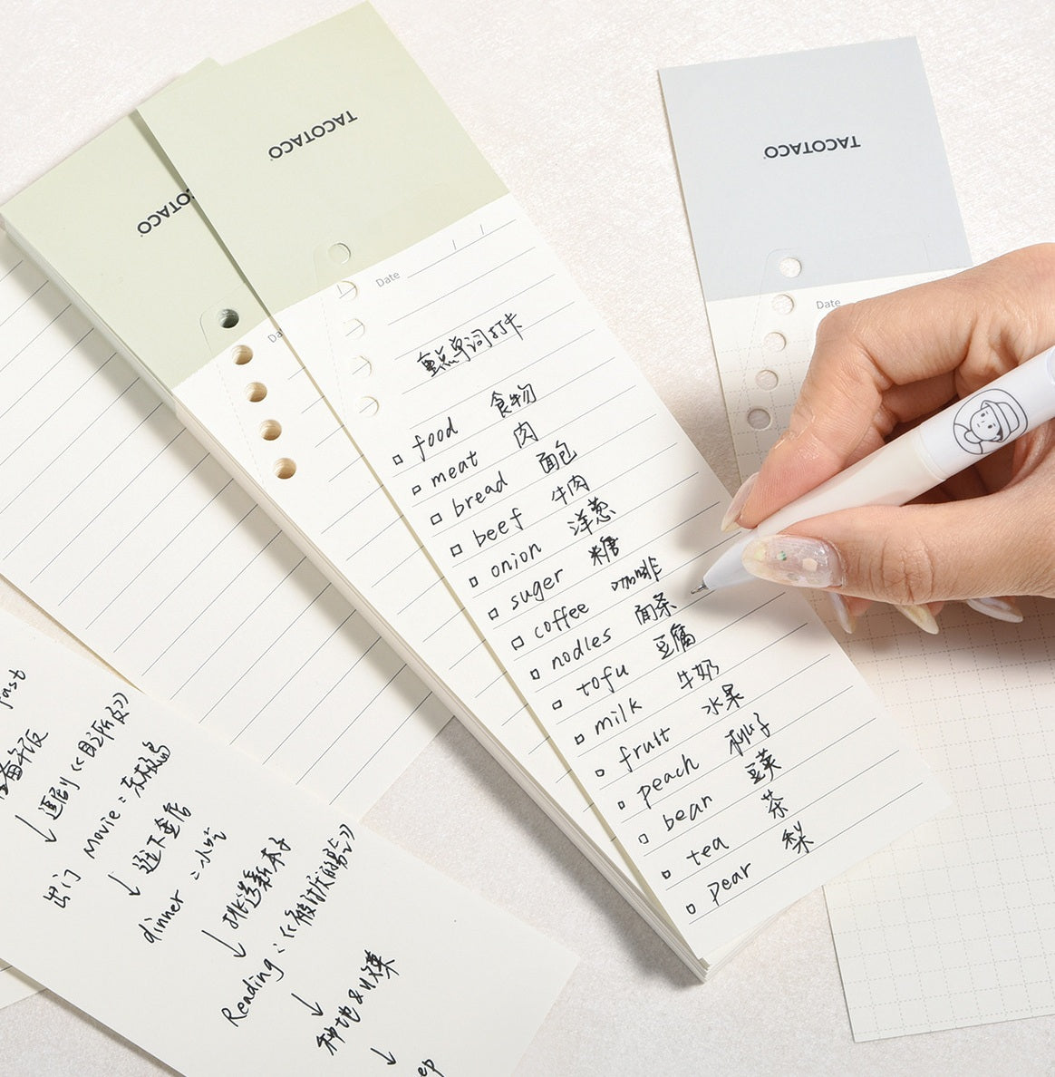 TACOTACO Bookmark Notepad 3-Pack – 2-in-1 Bookmark & Notepad with Ring Binding | 80 Sheets Each | 225 × 60mm | Ruled + Grid + Blank