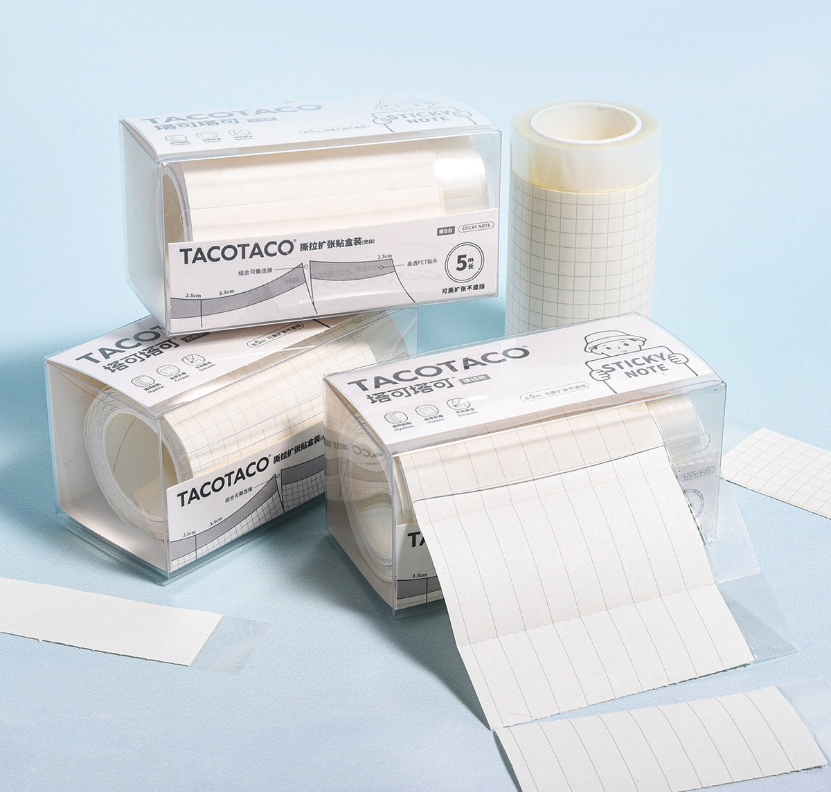 TACOTACO Expandable Transparent Sticky Notes 2-Pack – Foldable & See-Through | Ruled / Grid / Blank | 102 × 50 × 50mm | Repositionable Student Study Notes