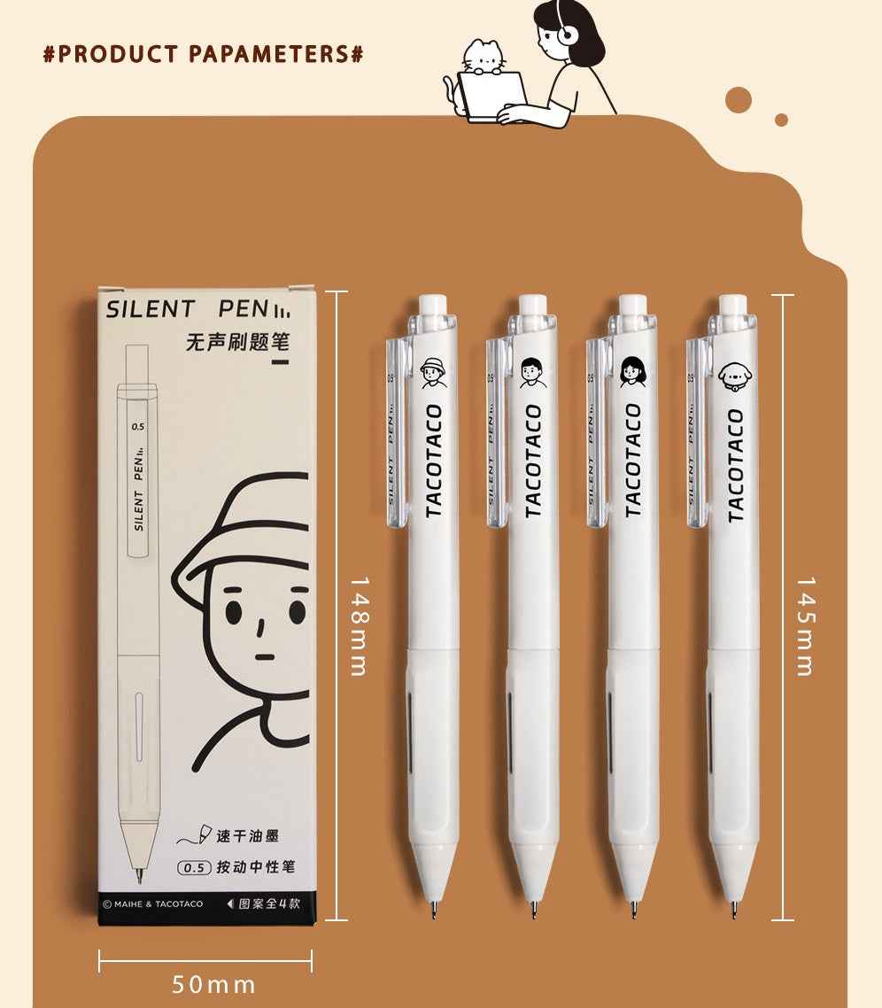 TACOTACO Silent Click Gel Pen 8 Pack with 10 Refills,0.5 mm Black Ink