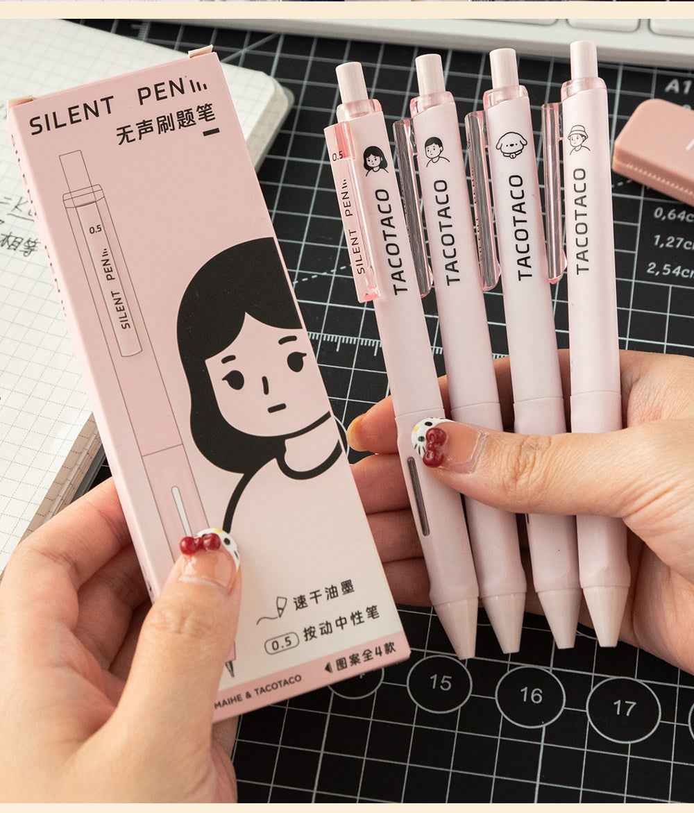 TACOTACO Silent Click Gel Pen 8 Pack with 10 Refills,0.5 mm Black Ink
