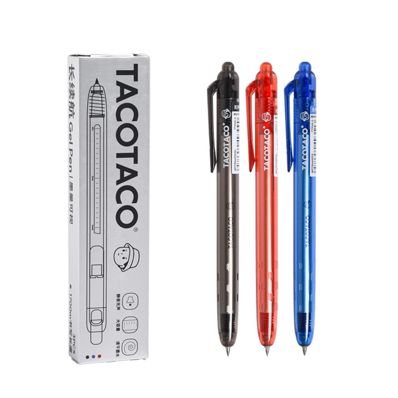 TACOTACO Silent Click ST Gel Pen 6-Pack – 0.5mm Long-Lasting Ink | Quiet Retractable Click | Black / Red / Blue | Exam & High-Volume Study Writing Pen