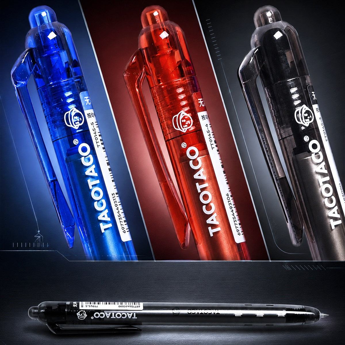 TACOTACO Silent Click ST Gel Pen 6-Pack – 0.5mm Long-Lasting Ink | Quiet Retractable Click | Black / Red / Blue | Exam & High-Volume Study Writing Pen