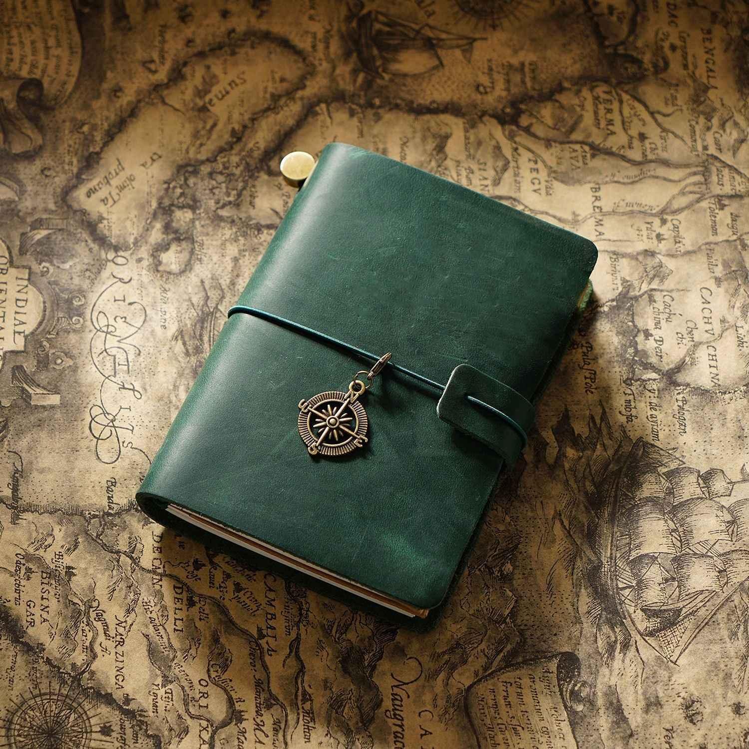 Traveler's Notebook Journal Passport Size Leather Cover Dark Green