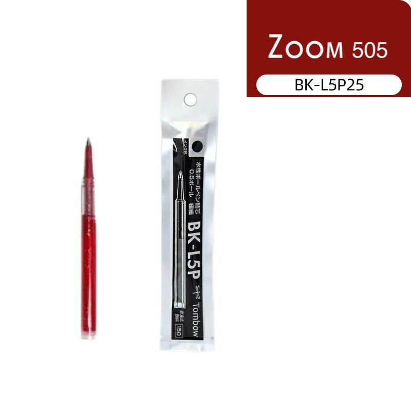 TOMBOW ZOOM 505 Pen Refill, 0.5 mm | BK-L5P | Black or Red Ink Black