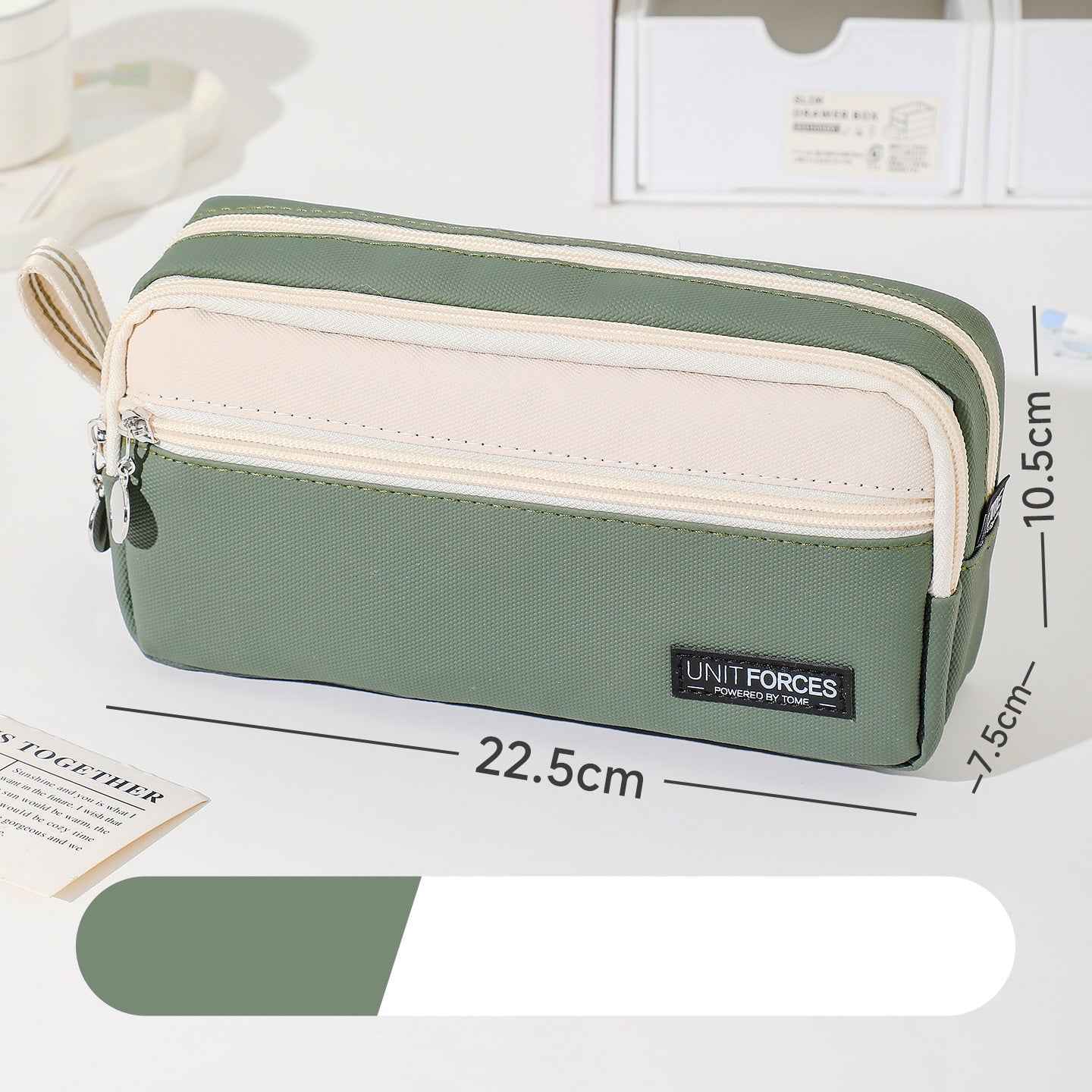 TOME 3-Layer Large Capacity Pen Bag Stationery Organizer Waterproof Green