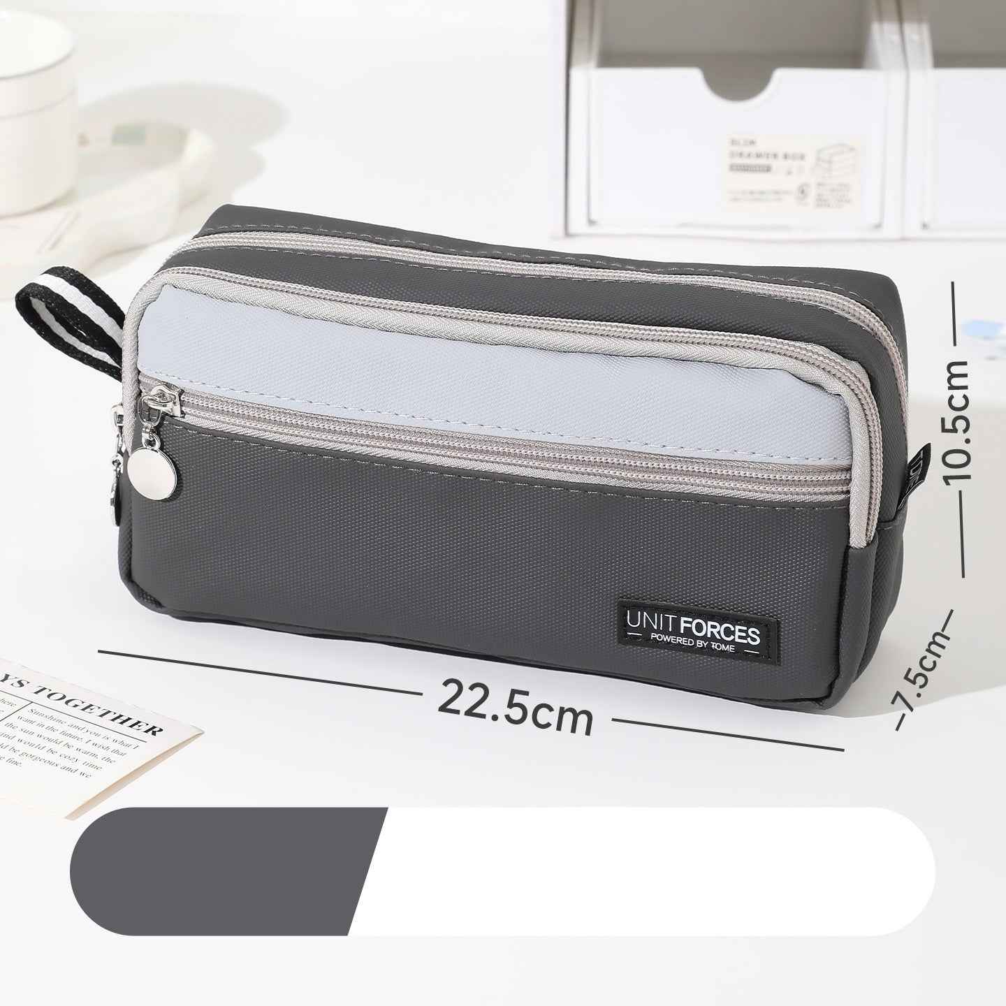 TOME 3-Layer Large Capacity Pen Bag Stationery Organizer Waterproof Grey