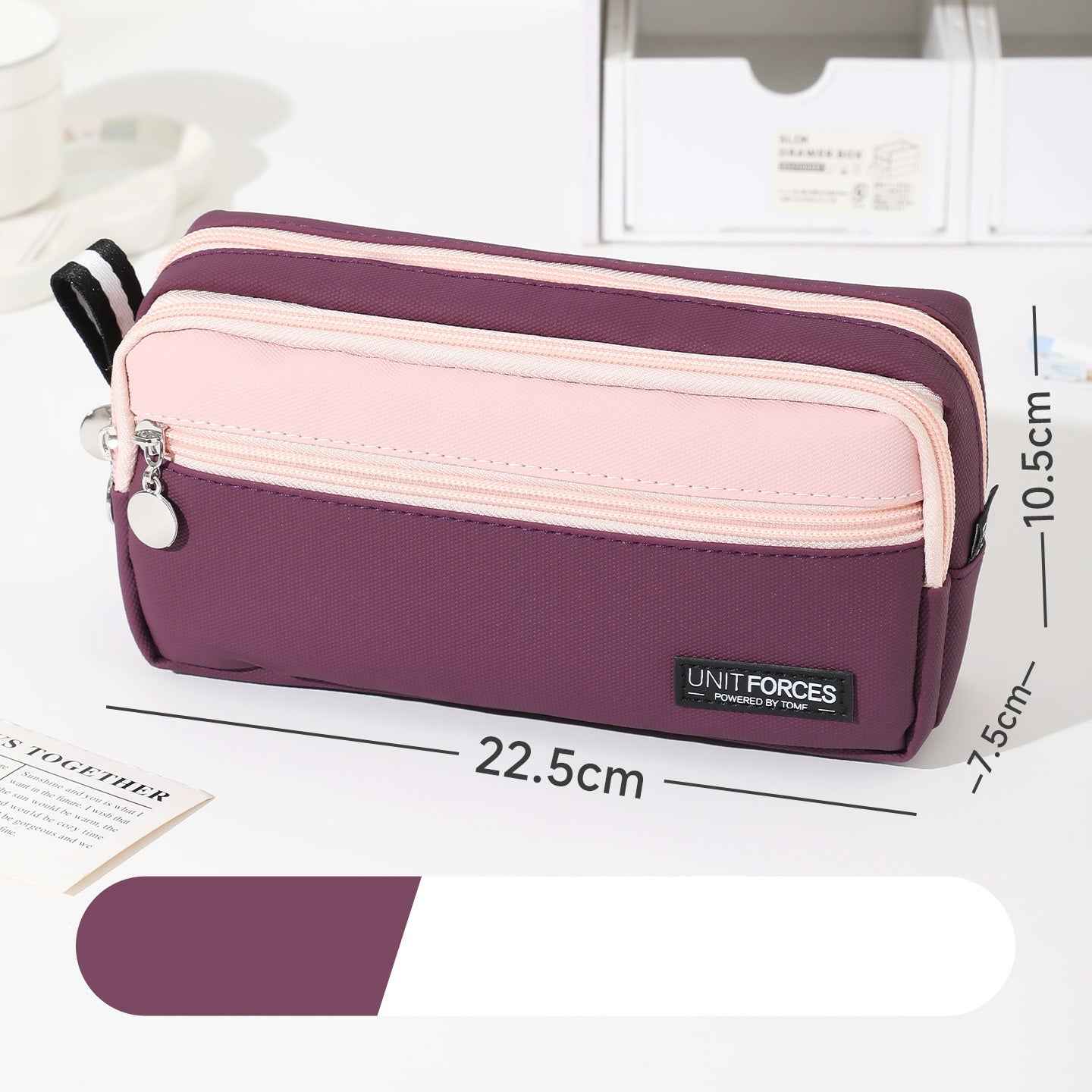 TOME 3-Layer Large Capacity Pen Bag Stationery Organizer Waterproof Purple