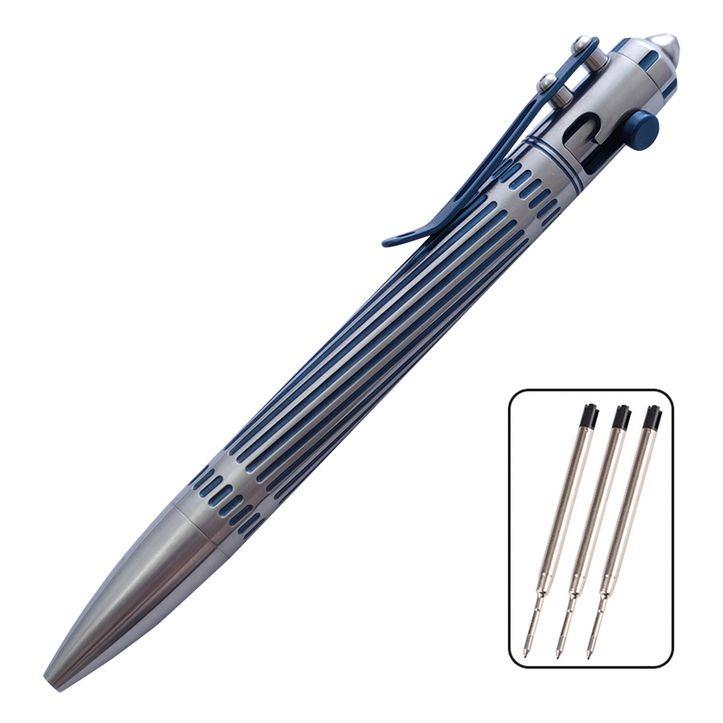 Titanium Tactical Pen for EDC & Self-Defense with 3 Refills Blue