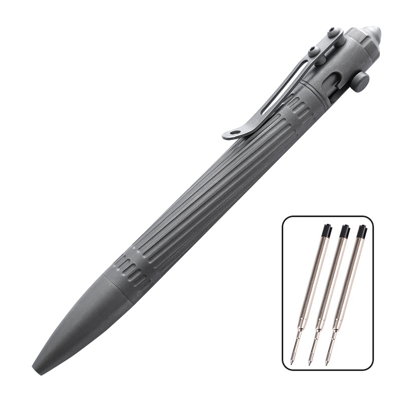 Titanium Tactical Pen for EDC & Self-Defense with 3 Refills Grey
