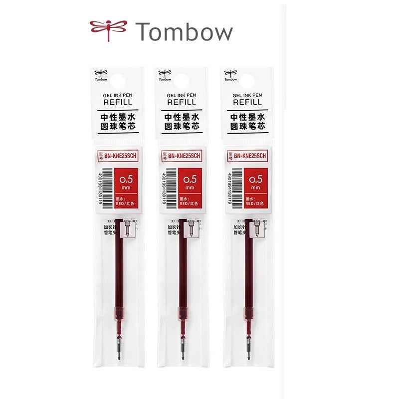 Tombow BN-KNE Gel Pen Refill - 0.5mm Black/Blue/Red - 3 Pack 3 Red