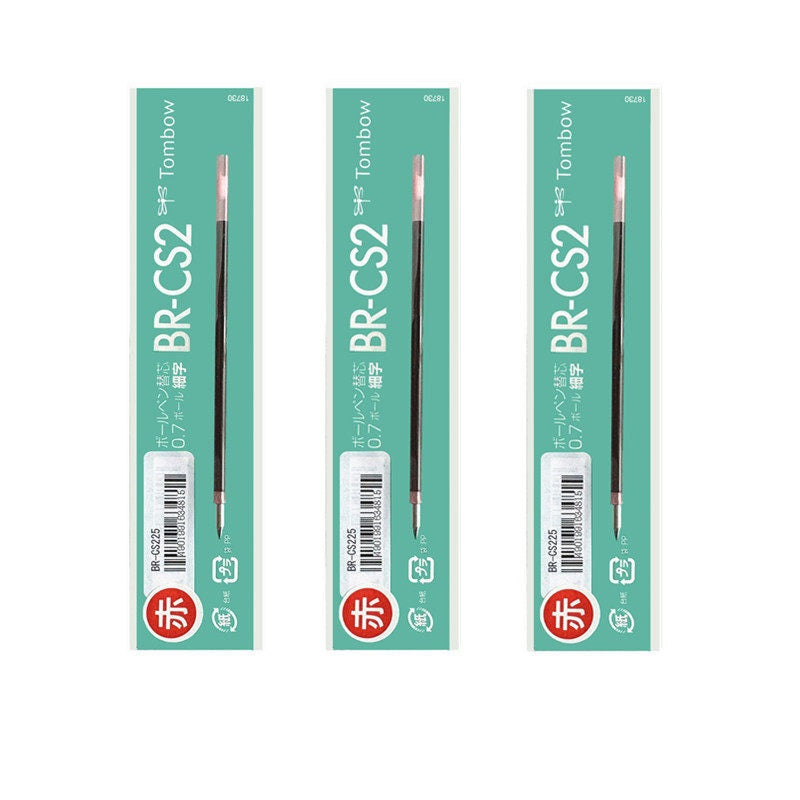 Tombow BR-CS2 Ballpoint Pen Refill - 0.7mm Black/Red/Blue/Green,3 Pack 3 Black