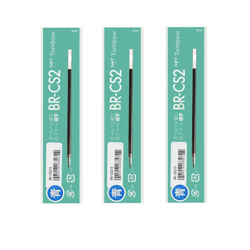 Tombow BR-CS2 Ballpoint Pen Refill - 0.7mm Black/Red/Blue/Green,3 Pack 3 Blue