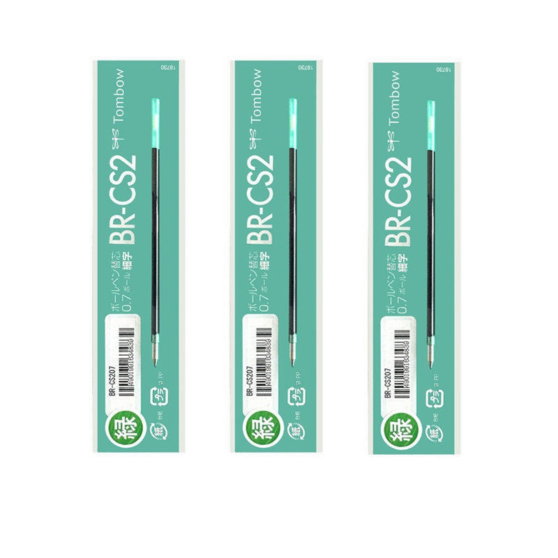 Tombow BR-CS2 Ballpoint Pen Refill - 0.7mm Black/Red/Blue/Green,3 Pack 3 Green